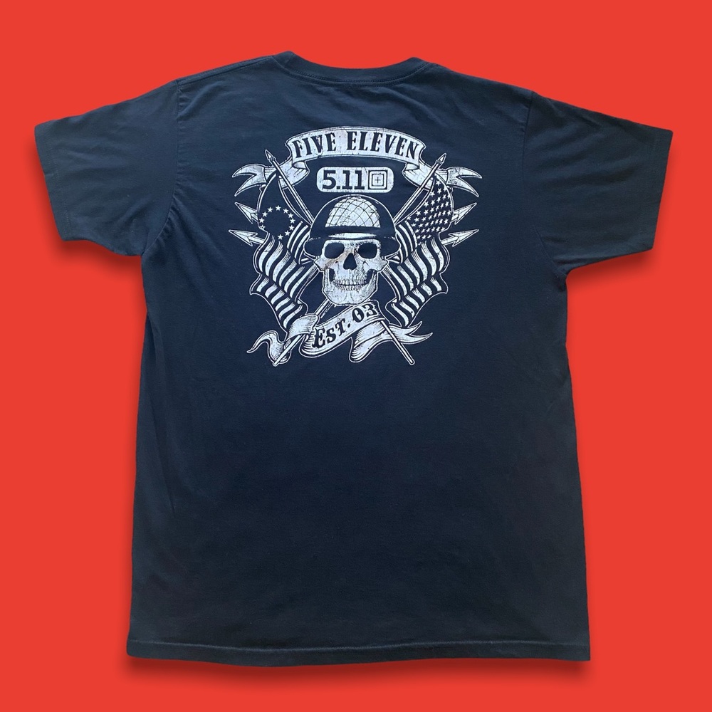 5.11 Tactical Double Sided Skull and Bones Cross Flag Short Sleeve Tee in Black